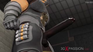 Black space soldier bangs a restrained girl with big tits