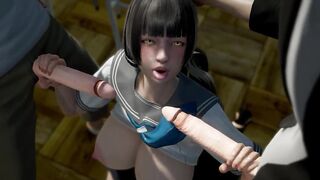 College girl sucks multiple cocks in class