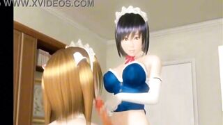 Maid and futa playing with a dildo