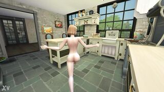 Horny girl touches herself in the kitchen
