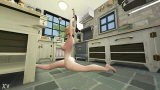 Horny girl touches herself in the kitchen