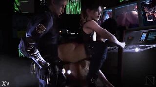 Claire Redfield and Ada Wong banged by Leon during Racoon City incident (Resident Evil parody by Niisath)