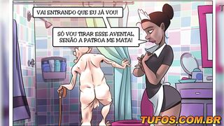 Hot maid giving old Didi a bath! The Sacanas porn comics!