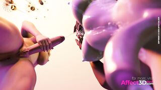 3D Animated Futanari babe gives huge cumshot to her gf in a bar