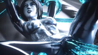 Cortana gets her pussy stretched wide open by 4 slimy rods