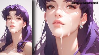 Katsuragi Misato gives a juicy blowjob and asks to fuck her