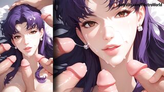 Katsuragi Misato gives a juicy blowjob and asks to fuck her