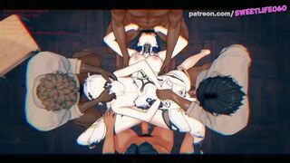 Honkai Impact - Kiana And Mei In Gangbang And A Lot Of Sexual Bitch!