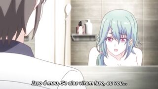 Hentai girl in school uniform almost got caught having sex in school room and bathroom and had orgasm green hair, skirt, pink panties