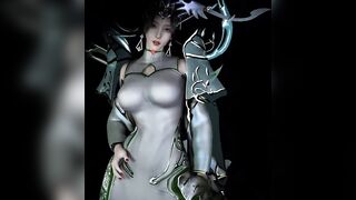 3D anime big boobs Asian wife with cosplay dress naked boobs