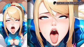 Samus Aran is on a mission for bukaka and a gentle blowjob.