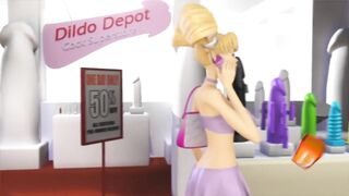 3DGSPOT - Blonde Teen Deepthroats And Gags A Huge Cock In A Dildo Shop! 3D ANIMATION!