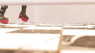 Marie squirting when she's being fucked in the ass in a public bathroom