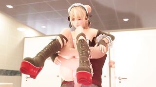 Marie squirting when she's being fucked in the ass in a public bathroom