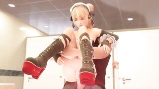 Marie squirting when she's being fucked in the ass in a public bathroom