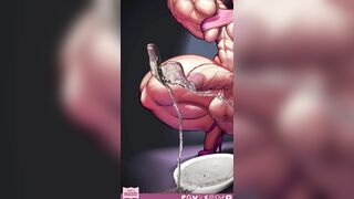 muscular Futanari drips rivers of pre into bowl, overflows it quickly, then cums gallons upon gallons of cum and almost drowns