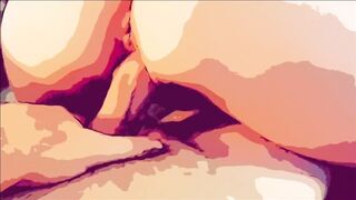 COMIC CARTOON - Teen Sliding Down on Stepdads BIG COCK