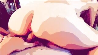 COMIC CARTOON - Teen Sliding Down on Stepdads BIG COCK