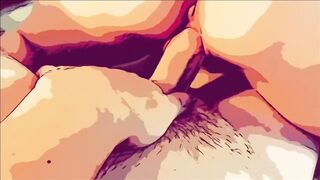 COMIC CARTOON - Teen Sliding Down on Stepdads BIG COCK