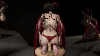 VAM Chinese Red Priestess Reverse Cowgirl | 3D Hentai Animation
