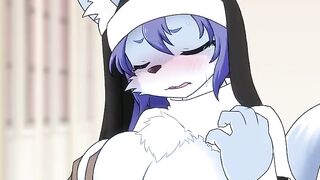 Kemono nun fox gets boobs squished
