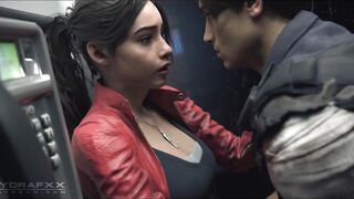 Claire Redfield And Leon In A Phone Booth