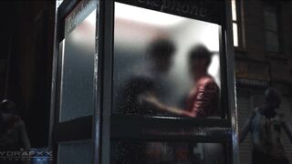 Claire Redfield And Leon In A Phone Booth