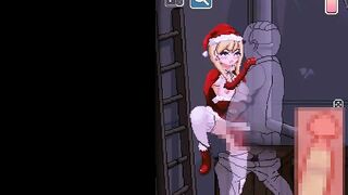 Hot blonde in santa claus vest having sex with a man in hentai game