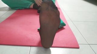 Covid time. Yoga gym in nylon socket at home using my xbox