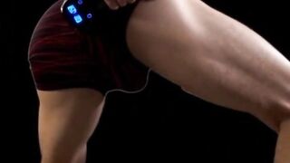 AIOnJon Stretching Reverie with Massage gun in Tight Shorts