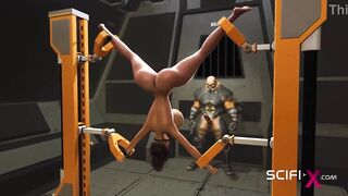 A sexy busty ebony gets fucked by a sci-fi soldier in the sci-fi cell