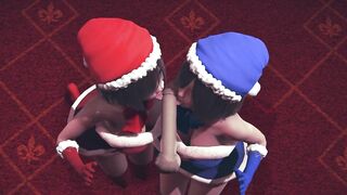 Christmas girls handjob and lick your cock POV
