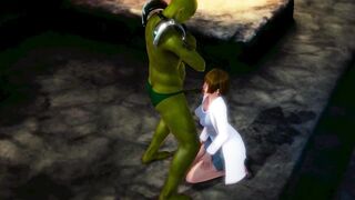 Cute lab lady having sex with a green man in hot hentai animation video
