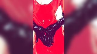 Latex Dress & Rubber Gloves Play with Oil
