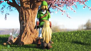 Zelda sucks Link under a tree in Hyrule