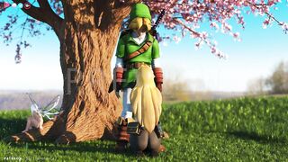 Zelda sucks Link under a tree in Hyrule