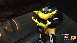 Alien sex in a starship. Female green alien gets fucked by a big monster