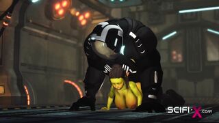 Alien sex in a starship. Female green alien gets fucked by a big monster