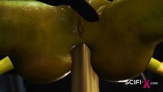 Alien sex in a starship. Female green alien gets fucked by a big monster