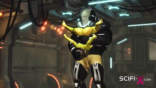 Alien sex in a starship. Female green alien gets fucked by a big monster