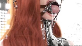 Ginger in Hardcore Metal Bondage and Latex Catsuit Waiting for Facefuck 3D BDSM Animation #2